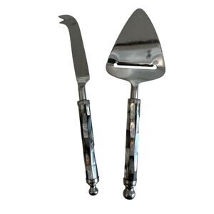 Vintage 2Pc Cheese Serving Set Knife Abalone Shell Handles